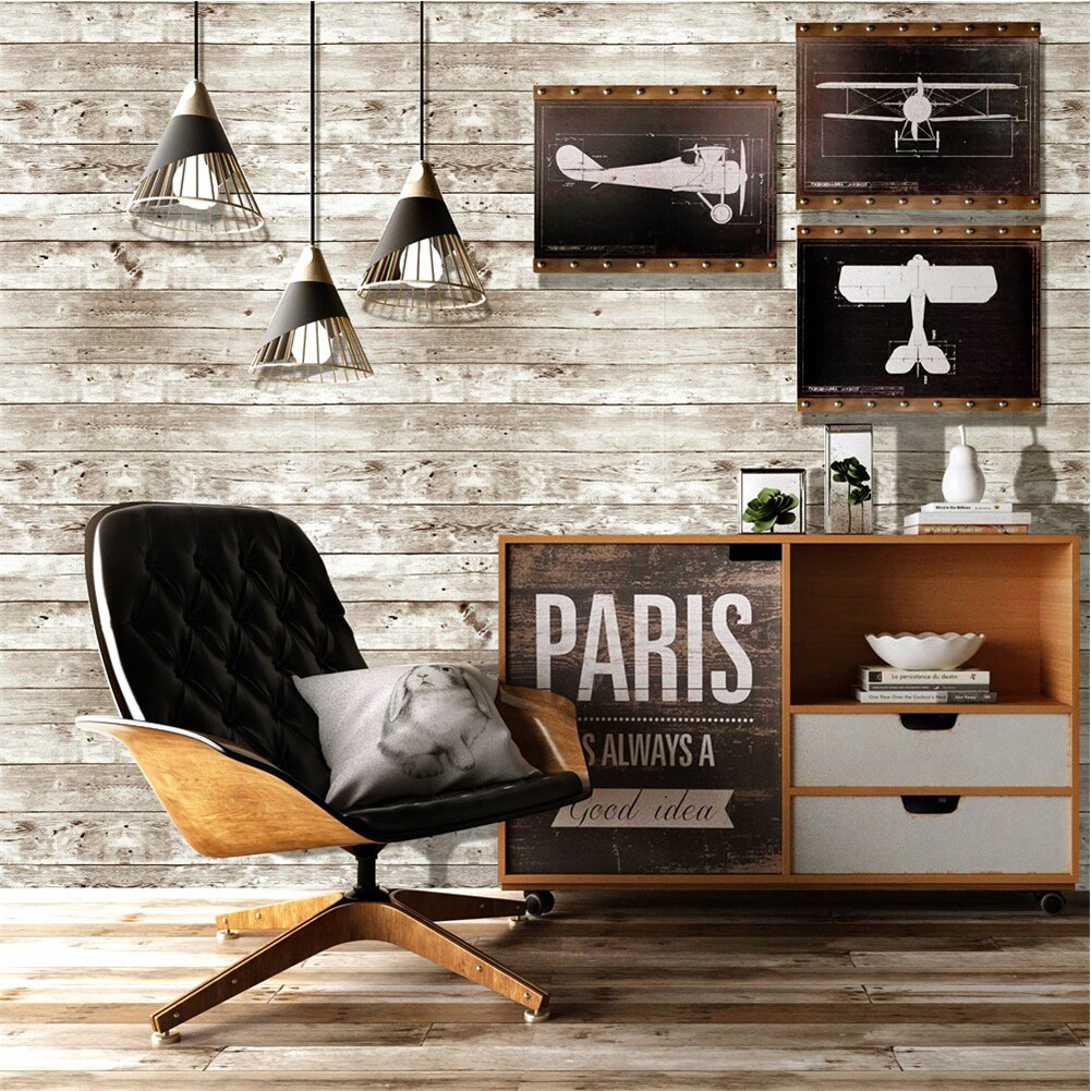 Papel tapiz de madera autoadhesivo, pegatinas de vinilo y pelar de 1.5ftX2 0ft/rollo para pared, color blanco Vintage