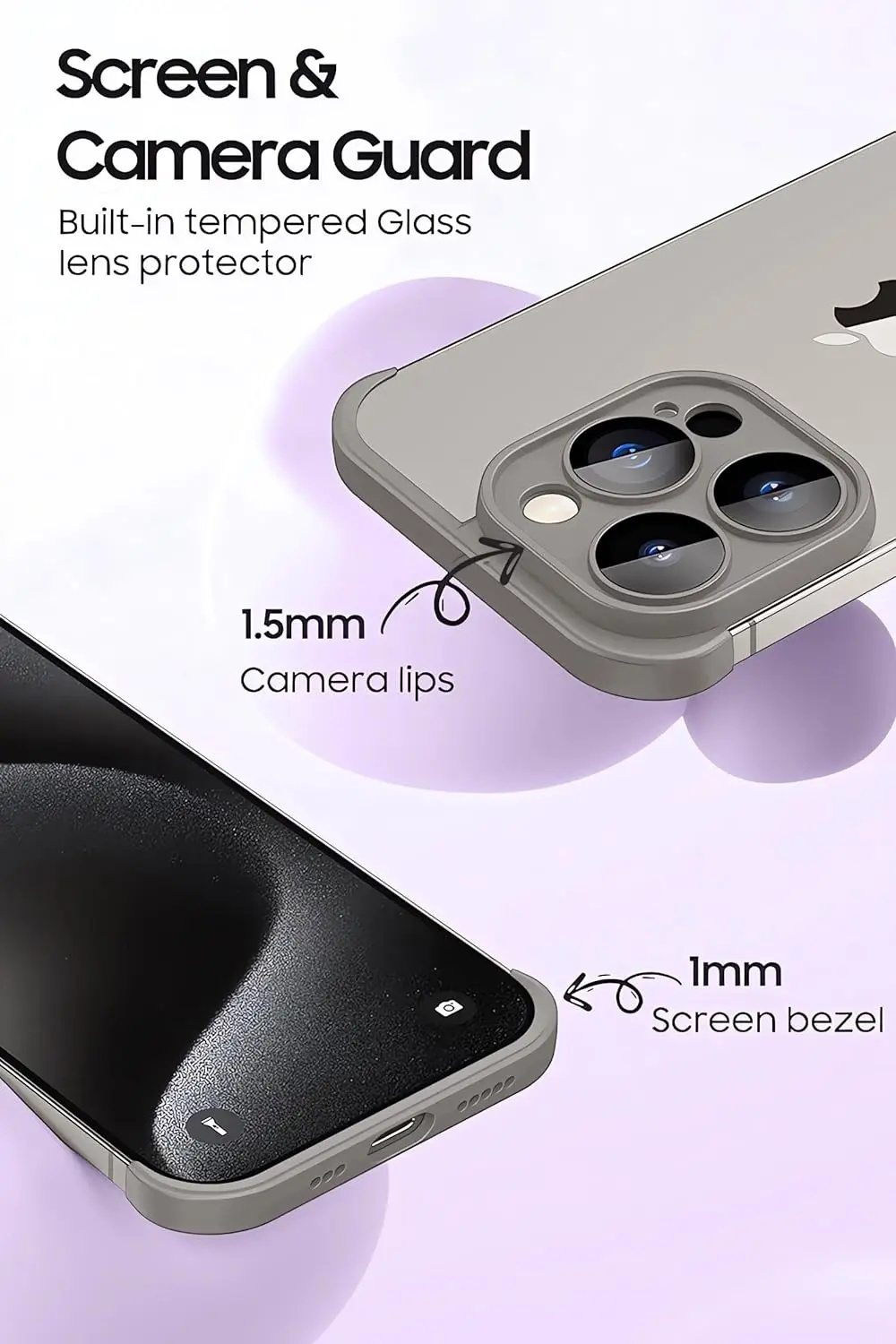 Titanium Gray Frameless Camera Lens Protector TPU Bumper Phone Case Cover For iPhone 16 15 Pro Max 14 Plus 13 12 11 14 15 13 Pro