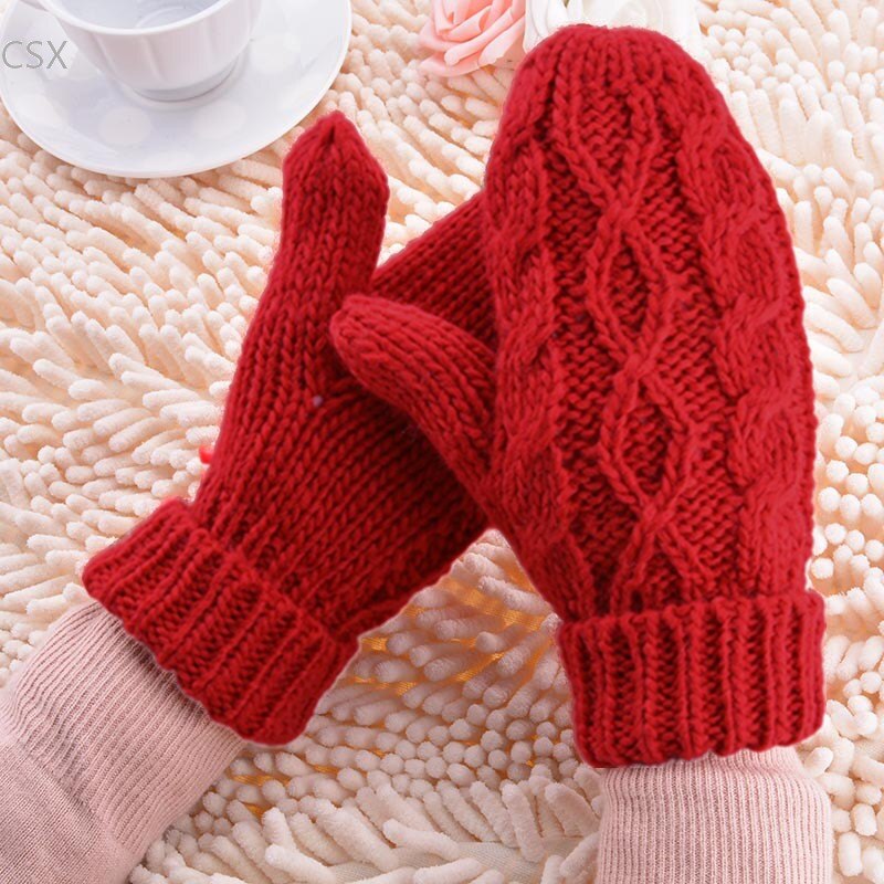 Mwoiiowm varme vinterhandsker kvinder vanter 8 farver damer dejlige strikkede handsker piger 24: Rød