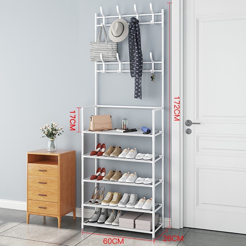 Multi-laye Coat Rack Shoe Cabinets Floor Hanger Storage Wardrobe Clothing Drying Racks Shoe Rack Furniture Purse Stand Hat Rack: White 60cm 5 floors