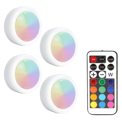 LED Under Cabinet Light RGB 12 Colors Touch Dimmable Night Puck Lamp Stair Hallway Kitchen Cupboard Wardrobe Wireless: 4 Lamps 1 Controller