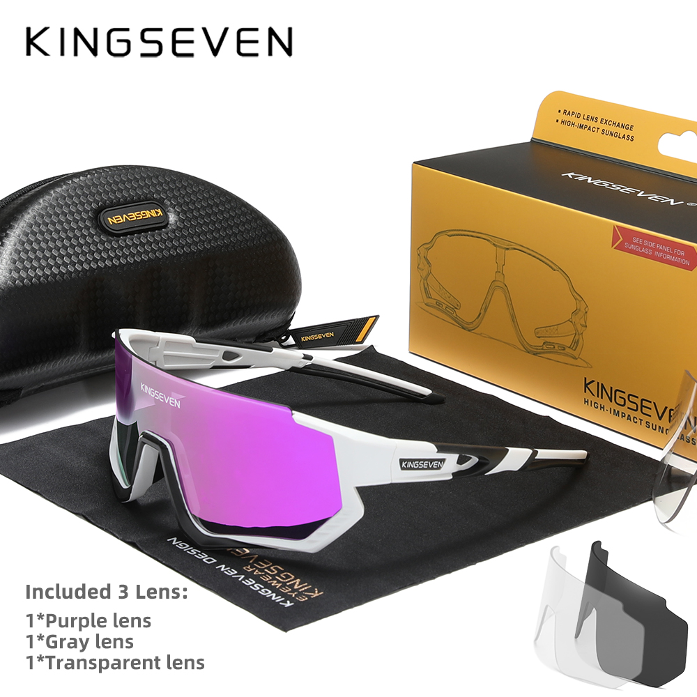 Kingseven cykelsolglasögon polariserade glasögon  uv400 solglasögon för körning och fiske för män och kvinnor, mtb, racercykelglasögon 3 linser: Blå
