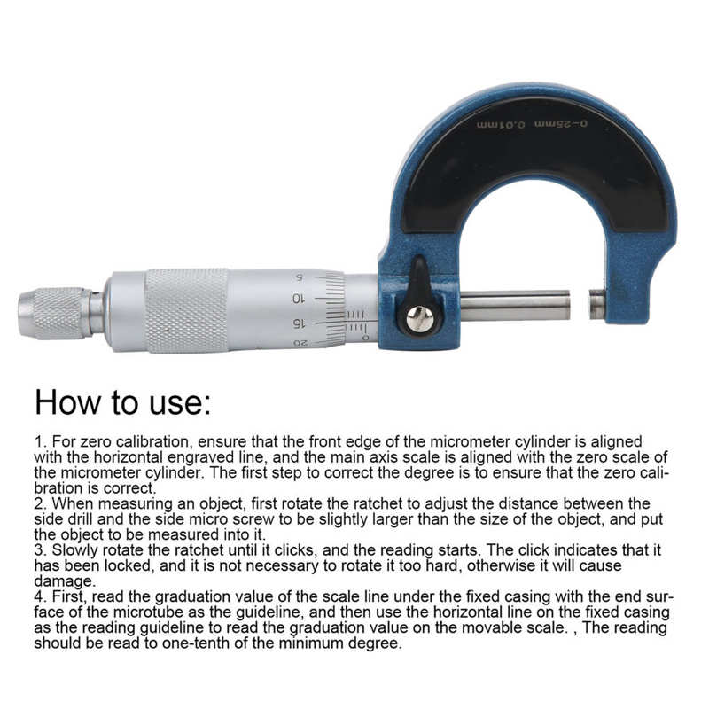 Micrometer 0-25mm Scale Outside Diameter Carbon Steel Spiral Locking Measuring Instrument Inside Micrometer Tools