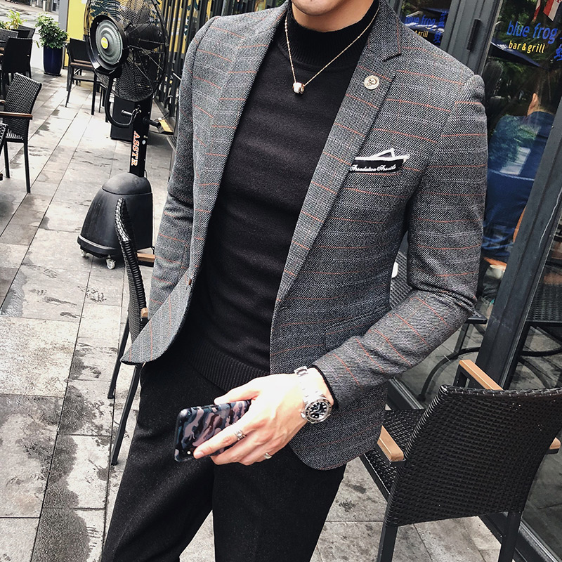 Våren män kavaj brittisk stil man smal tjock affärscasual kavaj kostym jacka märke enkelknapps kavaj masculino: Grön / Xl
