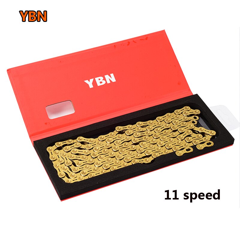 YBN chain 10 11 speed bike chain bike chain semi-hollow mountain road bike chain 10 11S ultra light 116L MTB gold chain: 11S