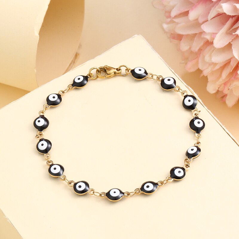 neue 8 Farben Edelstahl Korn Armbinde Für Frauen Männer Gold Farbe Verknüpfung Kette Bunte böse Auge Charme Weibliche schmuck: 06