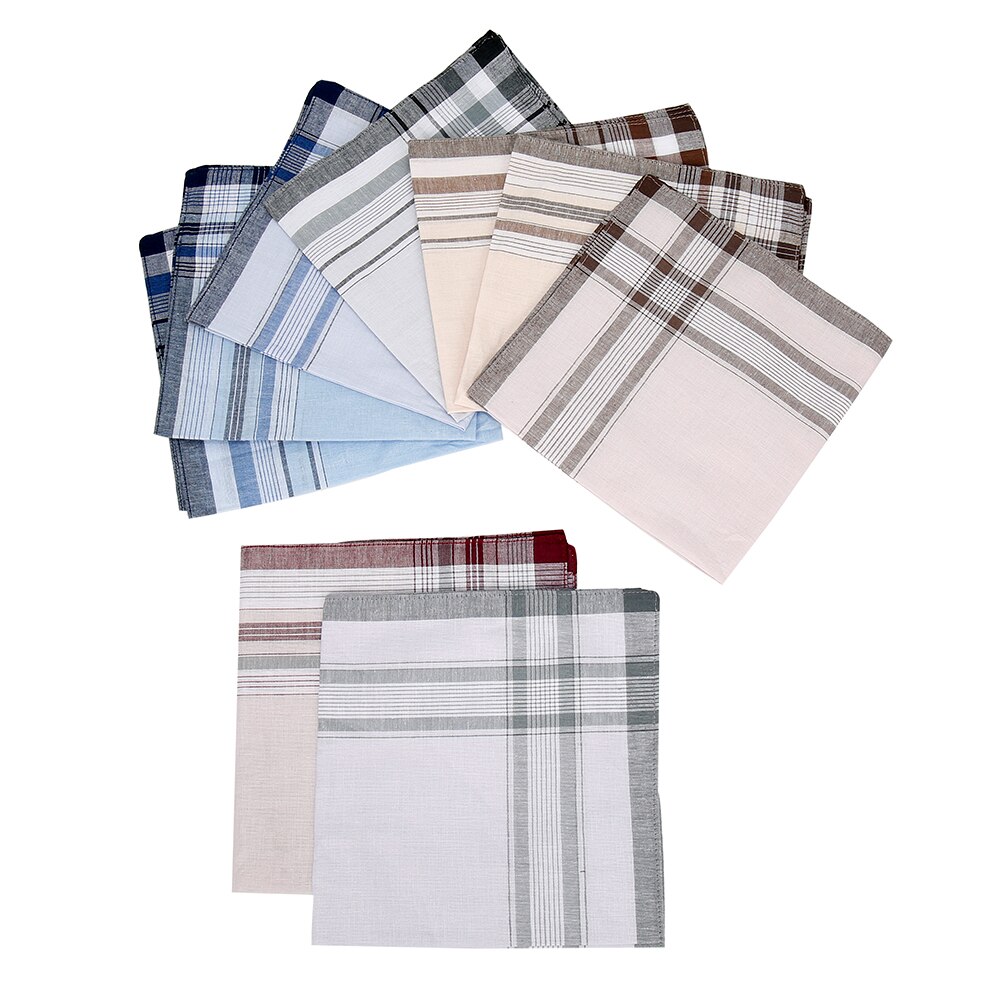 10pc herre bomuldslommetørklæder vintage lommetørklæder lomme firkantede lommetørklæder 38*38cm flerfarve plaid striber business håndklæde lommetørklæde