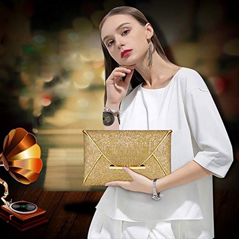 Women Evening Bag Pouch Sequins Envelope Handbag Sparkling Party Bag Solid Wedding Day Clutches Gold Purses