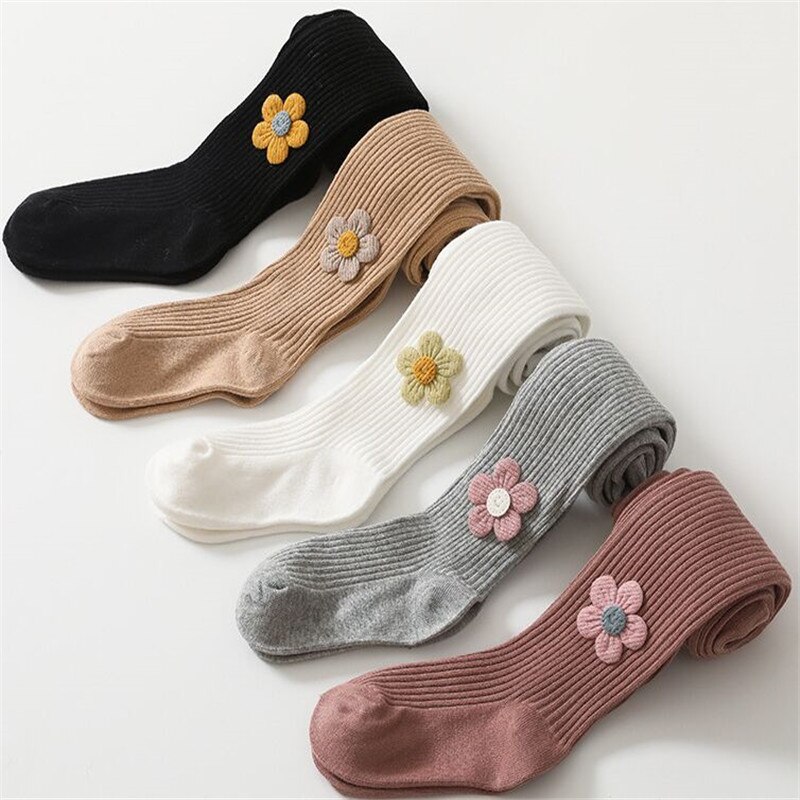 Mallas de algodón con estampado Floral para niñas, pantis lisos a rayas, de punto, para primavera y otoño