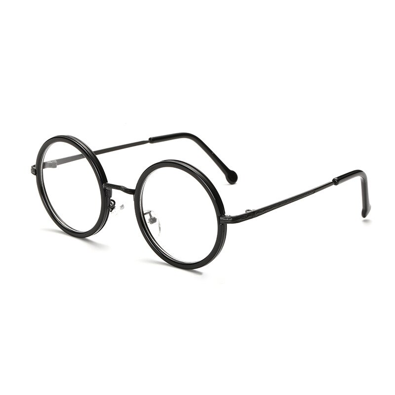 Women Round Reading Glasses Metal Frame Glasses Plain Mirror Male Female Reading Glass: Bright black