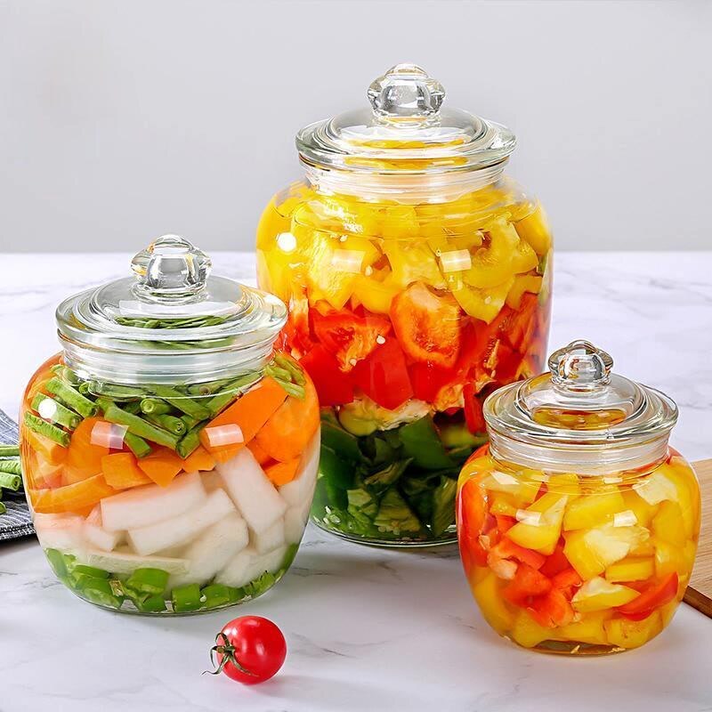 Korea Glas Container Kimchi Jar Keuken Verdikte Gebeitst Blikken Huishoudelijke Pickles Cilinder Verzegelde Blikken Potten En Deksels