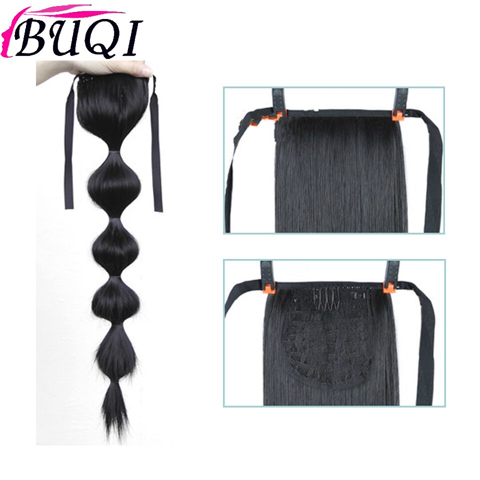 Buqi kvindeligt glat syntetisk hår boble hestehale afro puff ribbon pony hale hair extensions