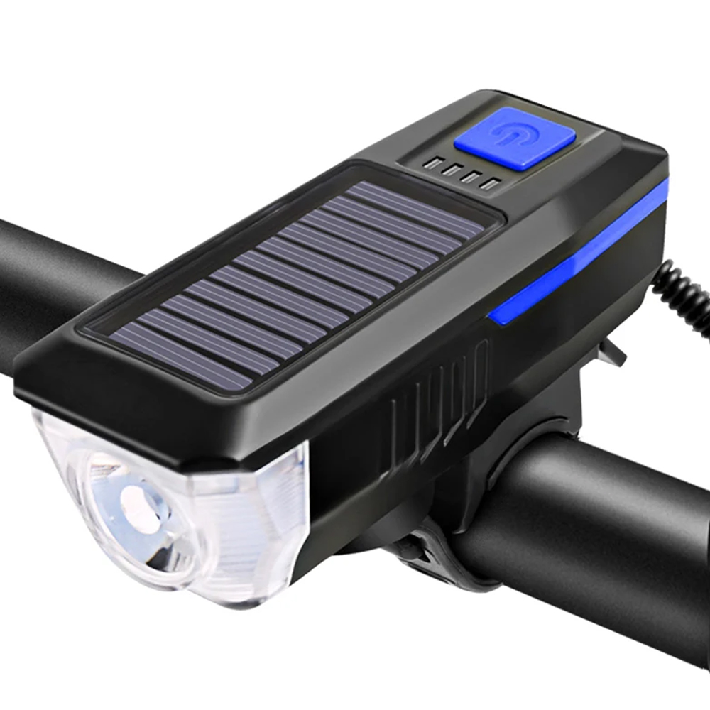Solar Bicycle Light USB Rechargeable Power Display MTB Mountain Road Bike Front Lamp with Horn Flashlight Bicycle Light: Red