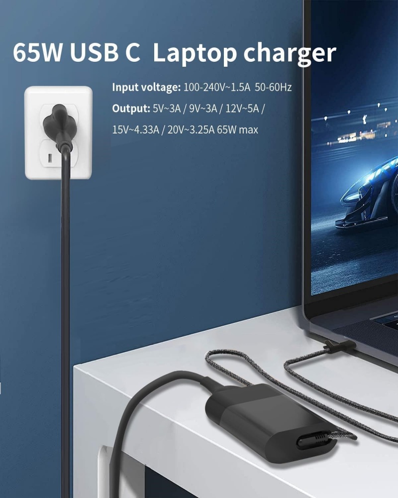 Nuovo caricabatterie USB C sottile HP 65w, per HP EliteBook Chromebook spettro ProBook invidia Adattatore di alimentazione per computer portatile da viaggio di tipo C a ricarica rapida