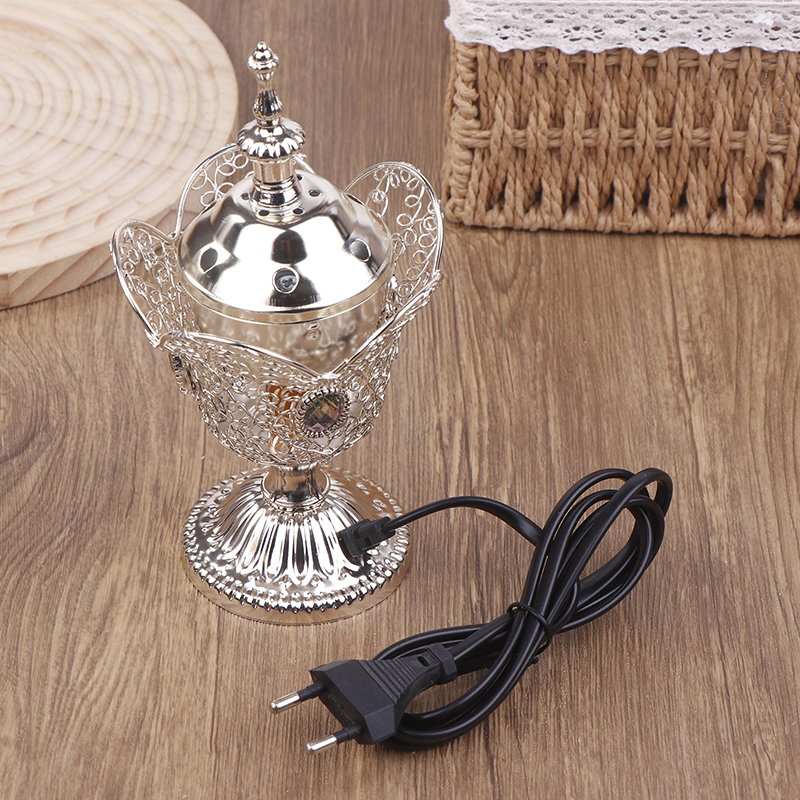 Metall innendørs brenner fra midtøsten kirke elektrisk røkelseskar metallbrenner vintage sandeltrebrenner (eu-plugg): Gul