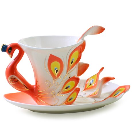 Påfågel kaffekopp keramisk benporslin 3d färgvalentinsdag bröllop bestie vänner födelsedag kopp