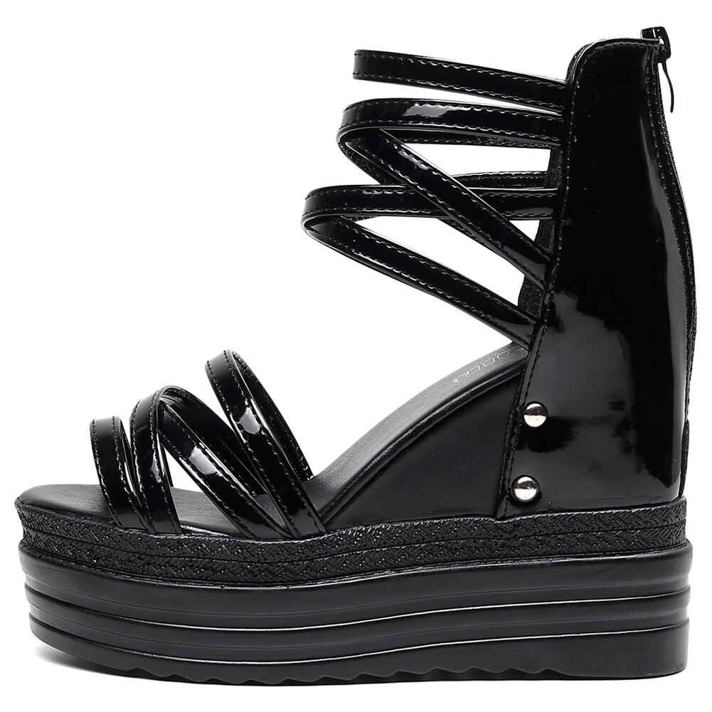 Uitverkoop Comfortabele Black Gothic Platform Rome Style Wedges Hoge Hakken Schoenen Gladiator Zomer Sandalen Vrouw