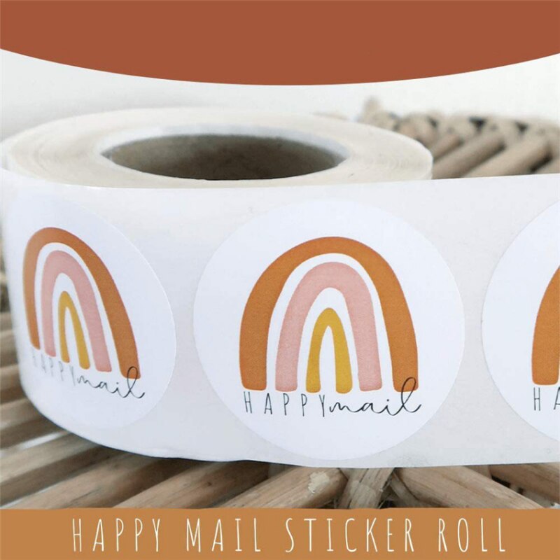 500Pcs/roll Happy Mail Rainbow Sticker Boxes Mailers Envelope Sealing Labels Round Small Business Scrapbooking Sticker