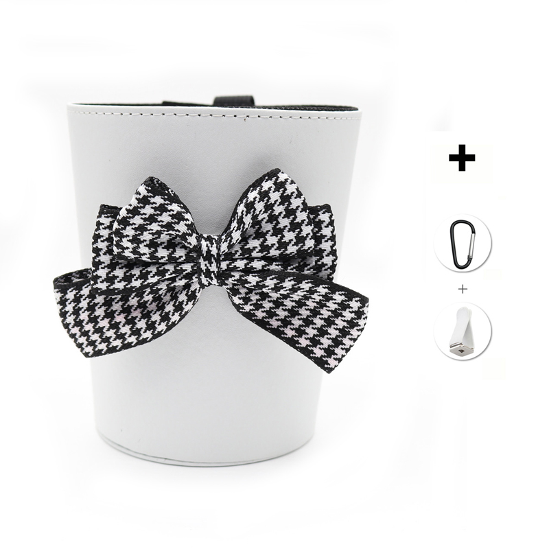 Sac poubelle à nœud papillon pour voiture, mignon, pour siège arrière, appui-tête, Mini sortie automatique, organiseur de ventilation, sac poubelle, boîte de rangement, seau: white grid bow