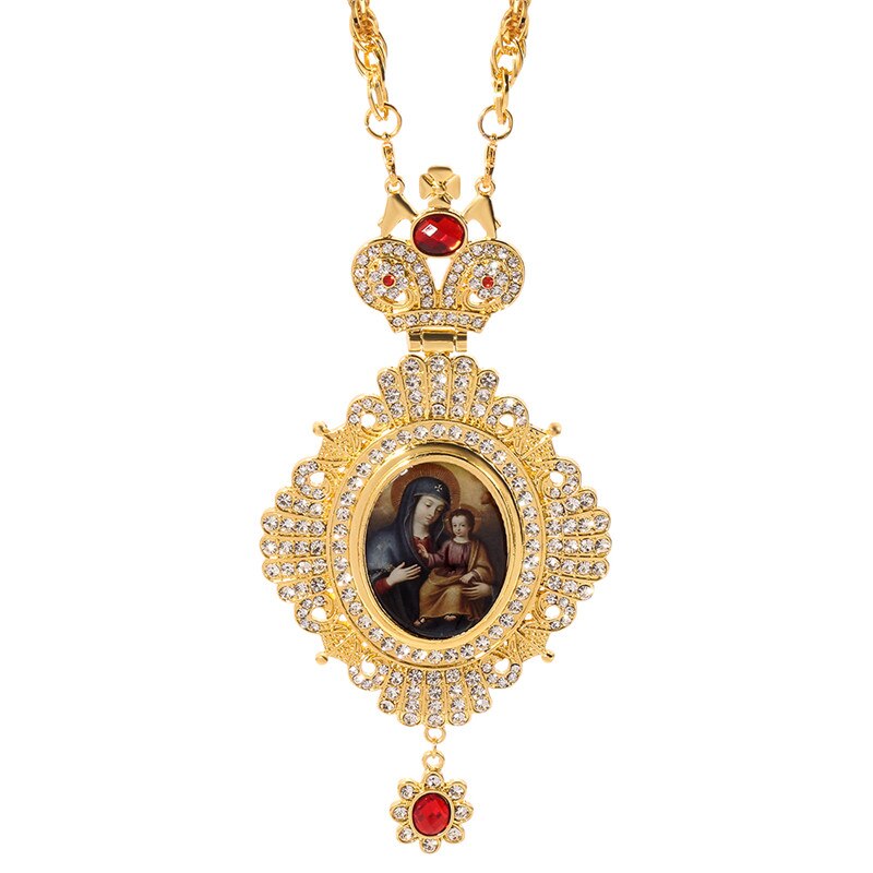 Gold Pectoral Cross russian greece crucifix religious necklace icon Byzantine Art and Orthodox Tradition holy cross priests: XL1618