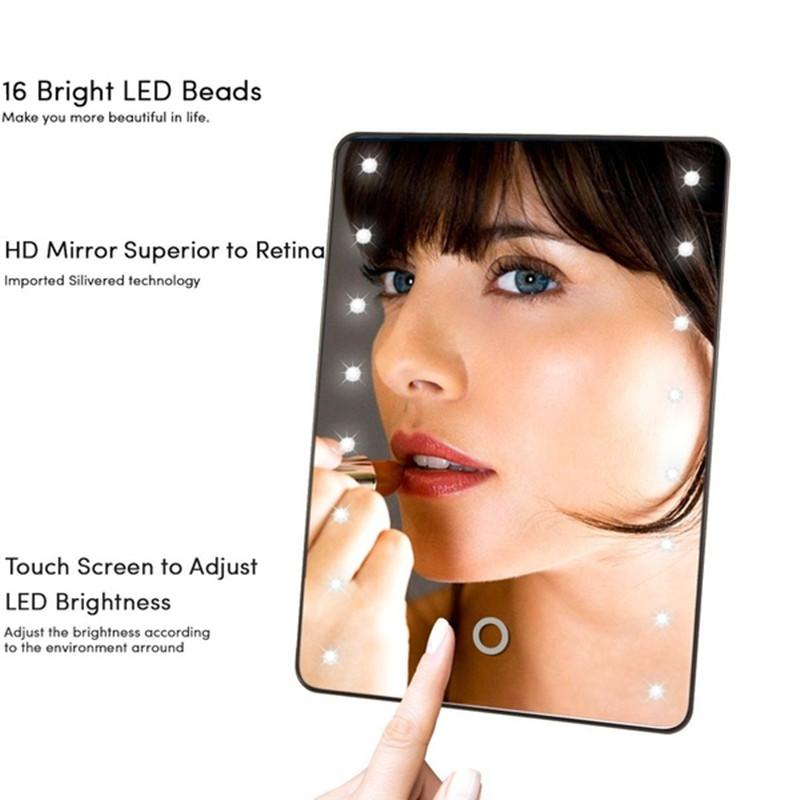 16 lysdioder led makeup spejl oplyst makeup spejl kosmetisk spejl touch screen dæmpbar pink