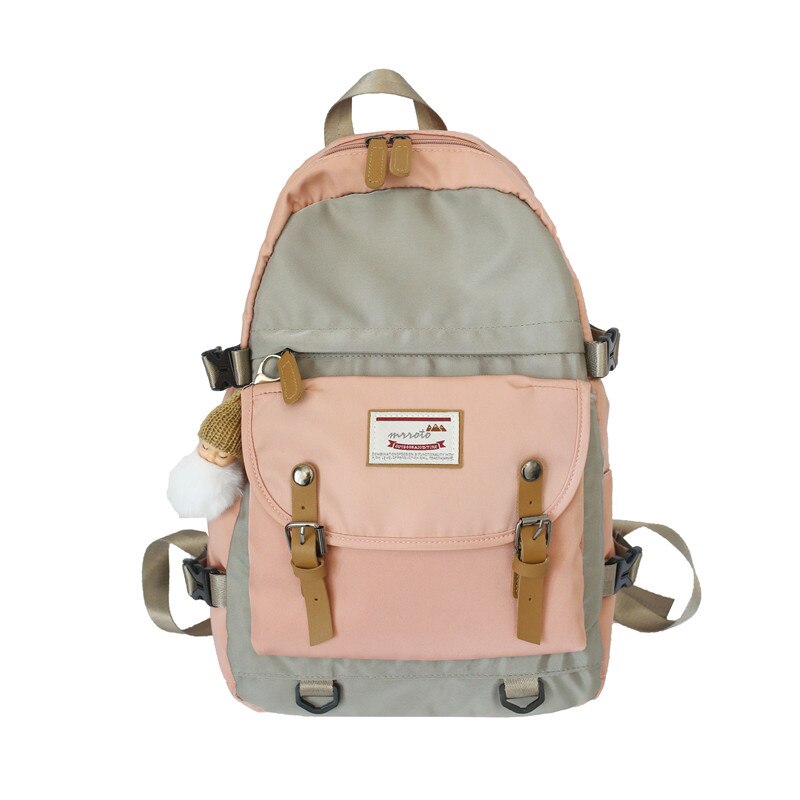 Sac à dos étanche en Nylon pour femmes, cartable pour adolescentes, de voyage, multi-poches,: gray pink