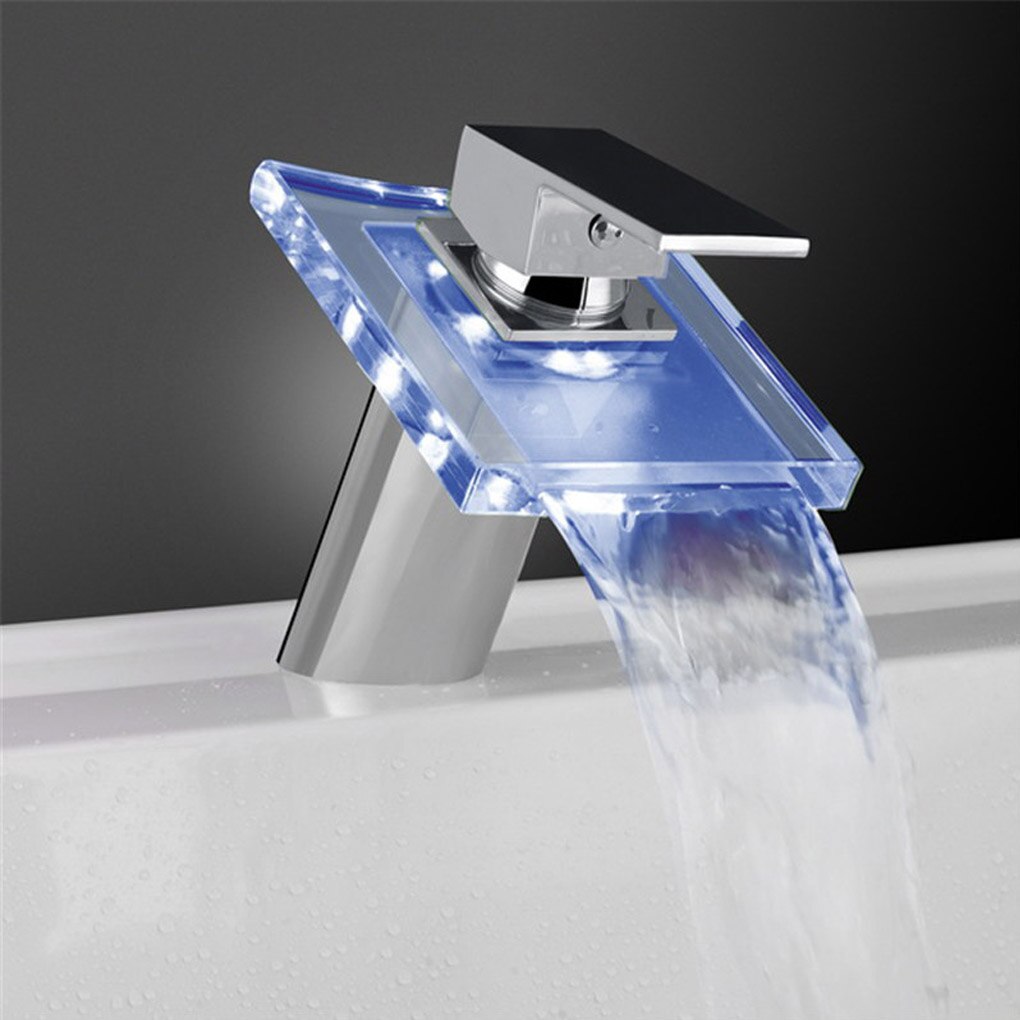 Waterfall Bathroom Sink Tap Faucet Glass Spout Brass Single Handle Kitchen Sink Basin Faucet
