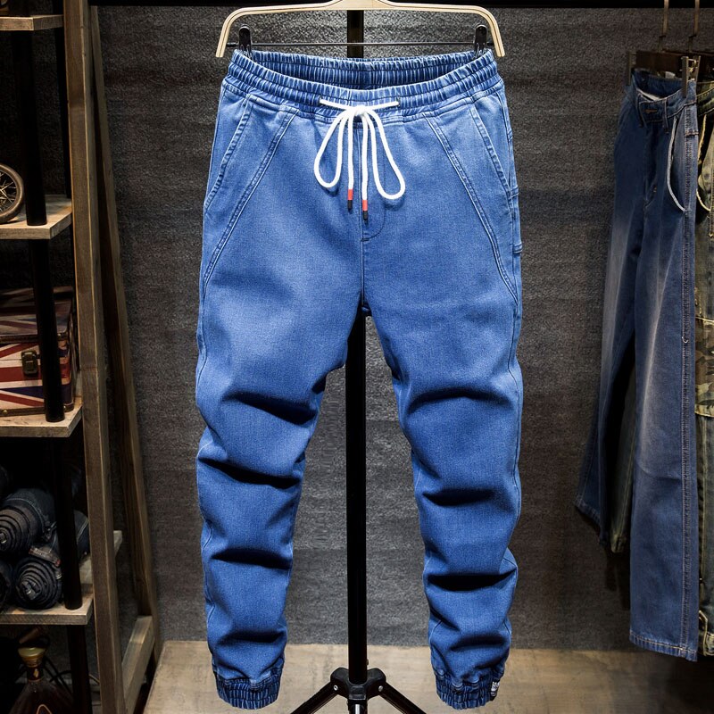 Mænd jeans bukser bomuld elastisk afslappet denime bukser joggingbukser plus størrelse 5xl 6xl 7xl yjj 09