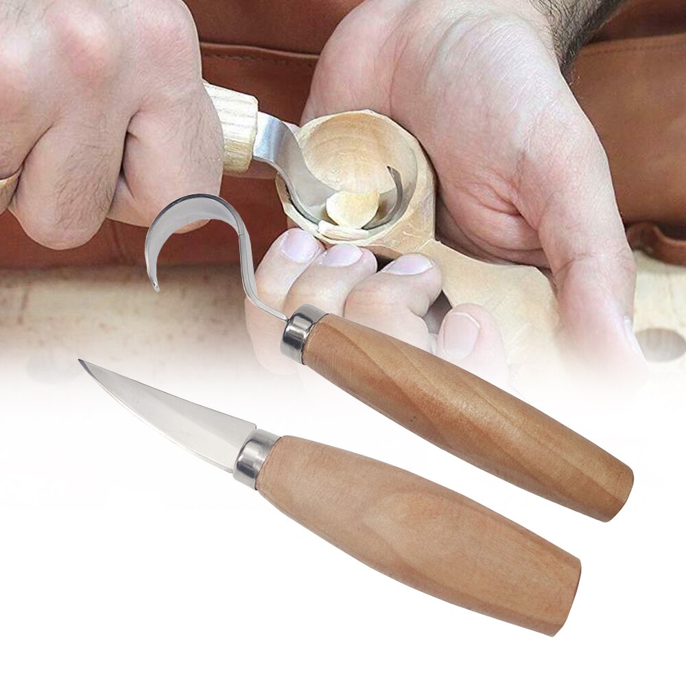 2Pcs/Set Spoon Carving Cutters Woodworking Sculptural Hand Chisel Woodcut Tools Sculptural Woodcut Tools