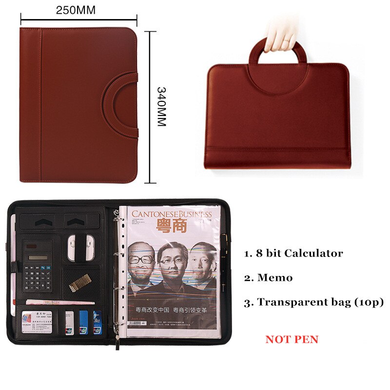A4 pärm dokument mapp ring skåp fall manager padfolio företag organisatör hållare blixtlås kontor hand portfölj väska: C brun