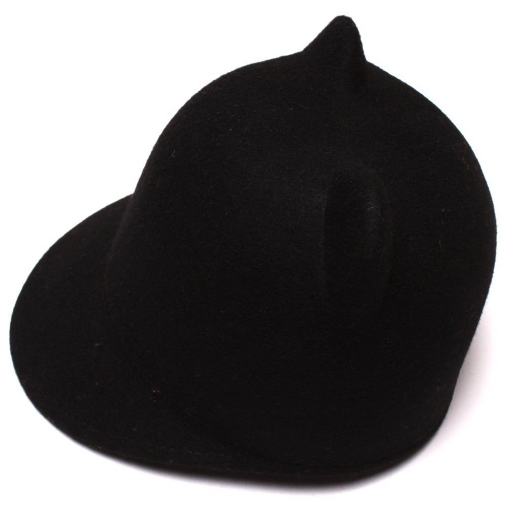 Chapeau Fedora pour enfant laine | Chapeau d'hiver pour filles, chapeau cornes de diable, oreilles de chat mignon, animal Derby Bowler joli bonnet taille 52-54CM: Black