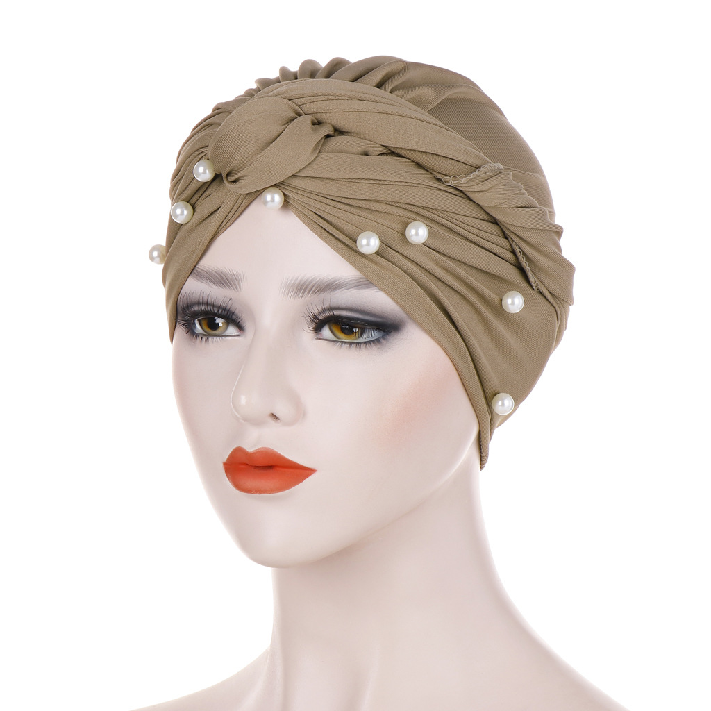 Turbante con perlas de terciopelo elásticas para Mujer, gorro musulmán, Hijab islámico, pañuelo para la cabeza, Turbante: 10