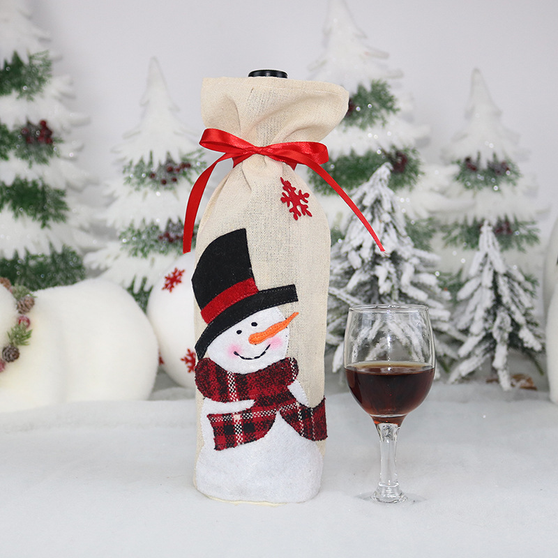 1 stk xmas champagne vinflaske deksel vinflaske pose med snømann julenissen elg mønster: Snømann