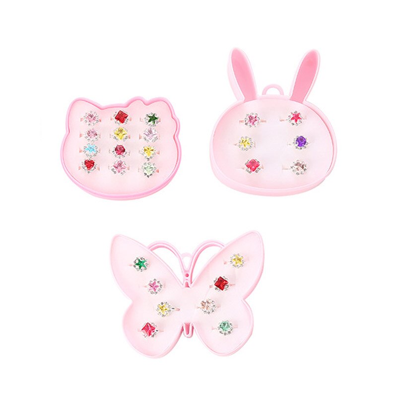 12/8/6Pcs Baby Speelgoed Kat Bunny Vorm Parel Ring Voor Meisjes Kawaii Kids Ringen Legering Kinderen sieraden Accessoires Prinses Ring