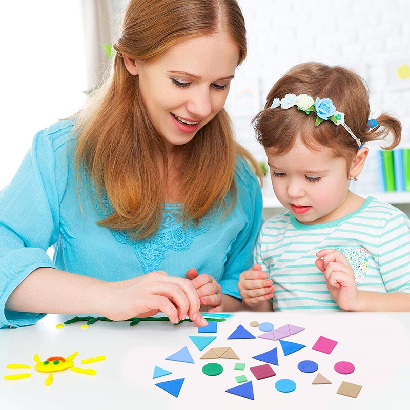 Zelfklevende Mini Geometrie Vorm EVA Foam Stickers Kids DIY Art Craft Glitter Sterren Brief Voorschoolse Stickers Diverse Kleur