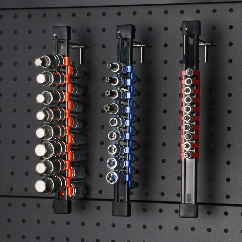 6Pcs Double Sided Socket Organizer, Mountable Sliding Tray Rack Tool Rail Holder,Double Side Socket Rails