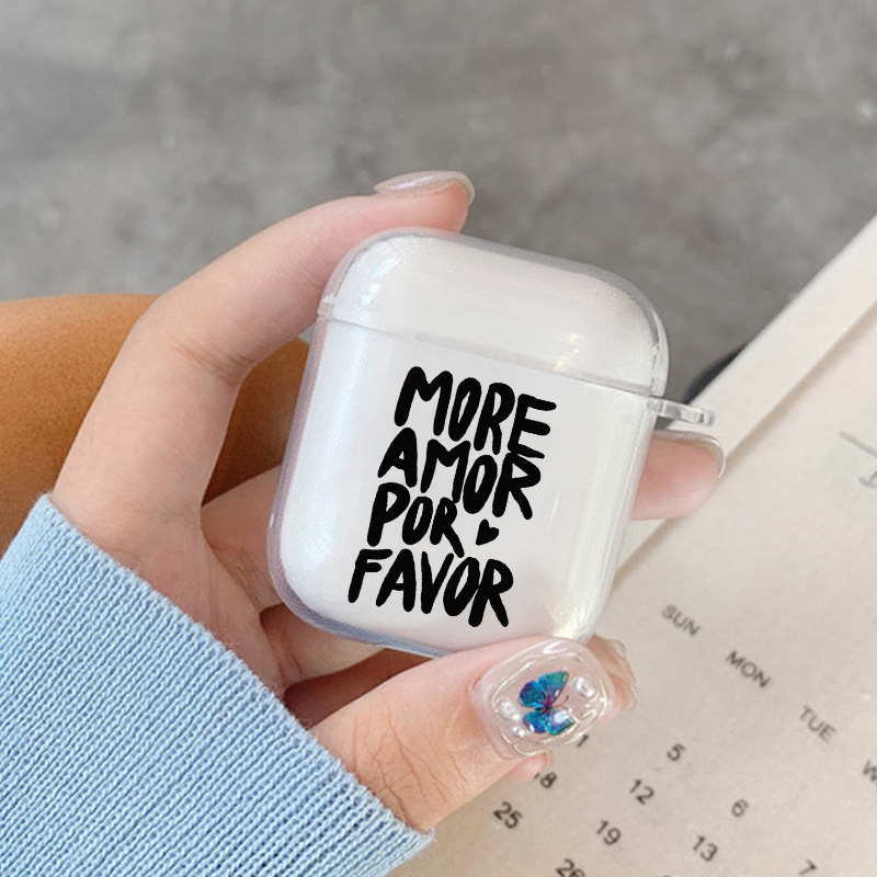 Étui pour écouteurs Apple Airpods 4 3 2 1, coloré, maximaliste, plus Amor Por Favor, lettre rose, couverture souple et transparente pour Airpod Pro 2nd