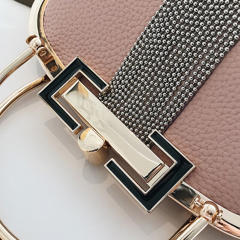 retro årgang metall frynser unike låseposer pu lær kvinners håndvesker skall kvinner skulderveske