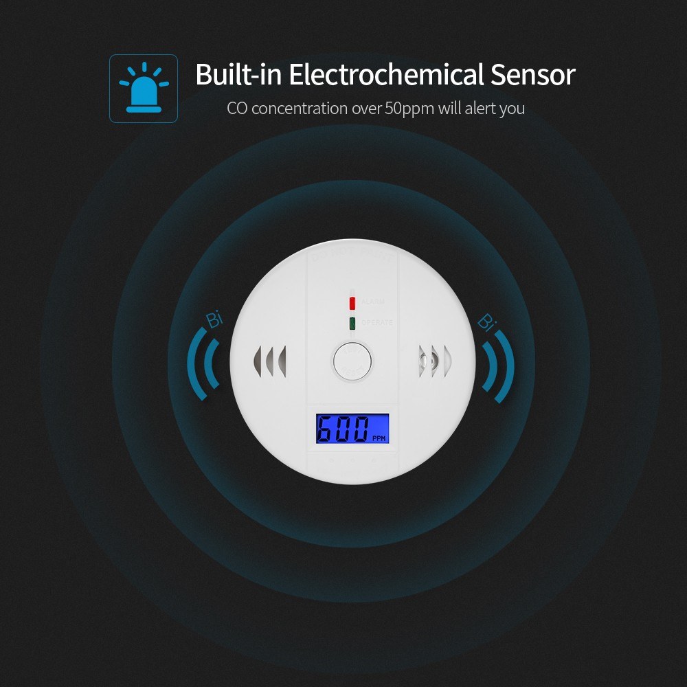 Kulilte detektor uafhængig co gas sensor lcd display 85db advarsel alarm