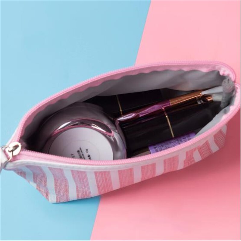 Stripe Canvas Pencil Bag Stationery Storage Bag Office School Supplies Zipper Pen Pouch Pencil Case for Students