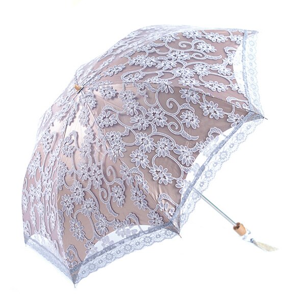 Paraguas de encaje bordado para mujer, sombrilla de verano para niñas, sombrillas para sol y lluvia, sombrilla portátil para mujer: gray
