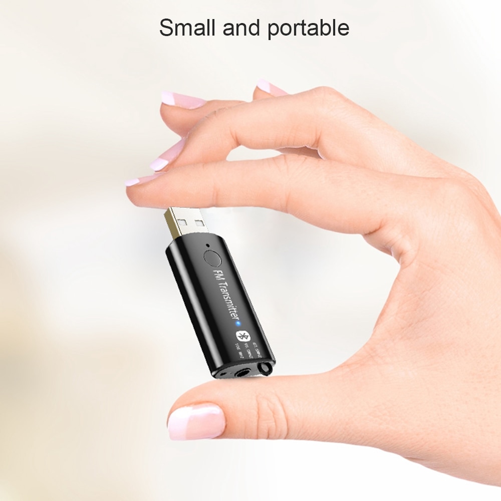 VAORLO Mini nadajnik FM na USB bezprzewodowy samochód zestaw odbiornik Stereo Muic Bluetooth 5.0 Adapter do samochodu z mikrofonem 3.5 AUX Jack