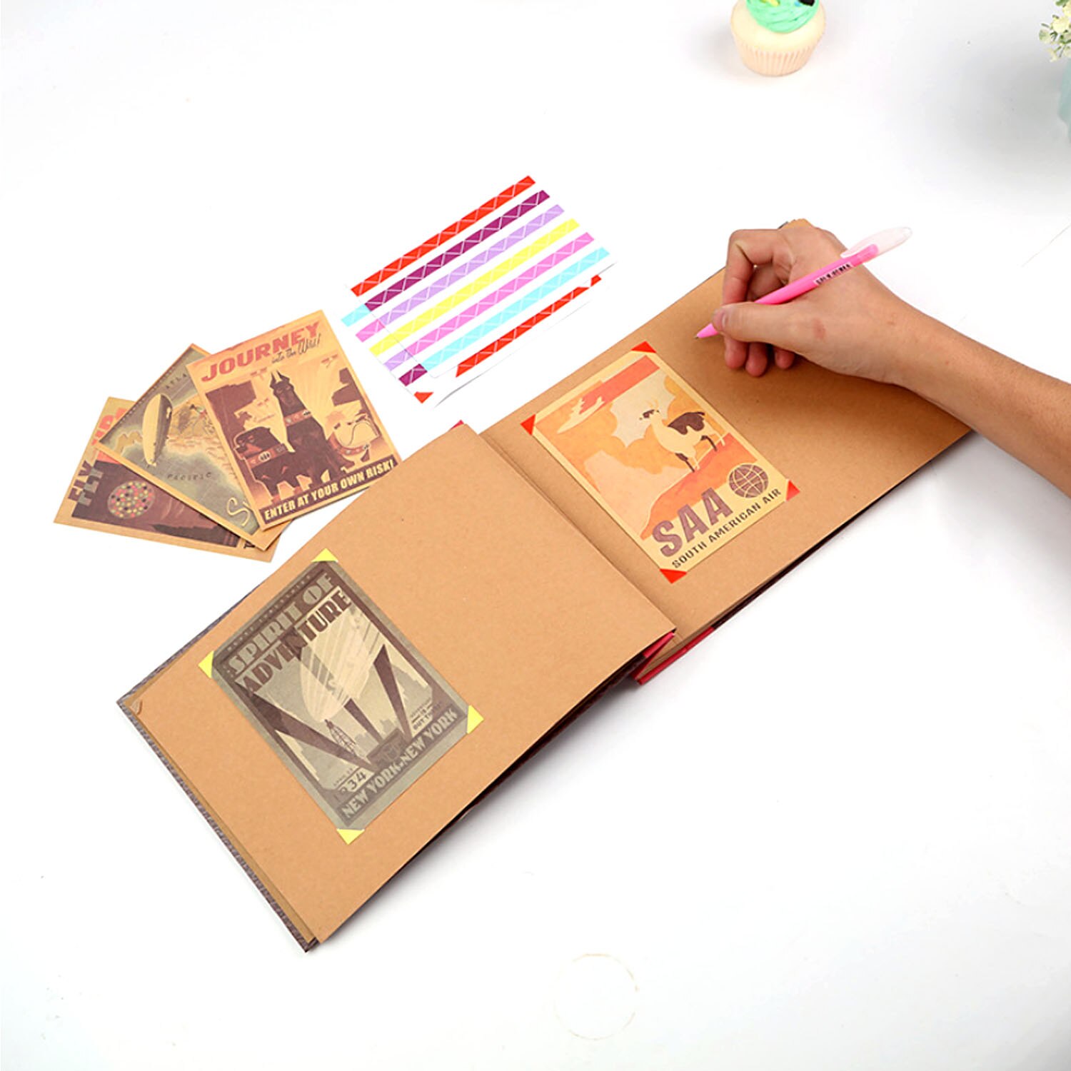 40 Sheets DIY Family Scrapbook Photo Album Kit with Corner Sticker Postcard Tape Scissors for Valentines Christmas Birthday