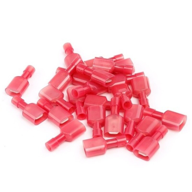 Nylon fully insulated spring terminals FDFN2-250 cold pressure terminals male and female connector terminals: red / 30Pcs 15sets