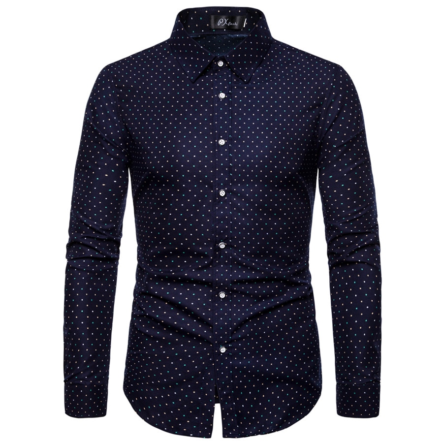 Polka dot shirt til mænd plus størrelse 5xl lange ærmer sociale shirts smen tøj streetwear: 4xl