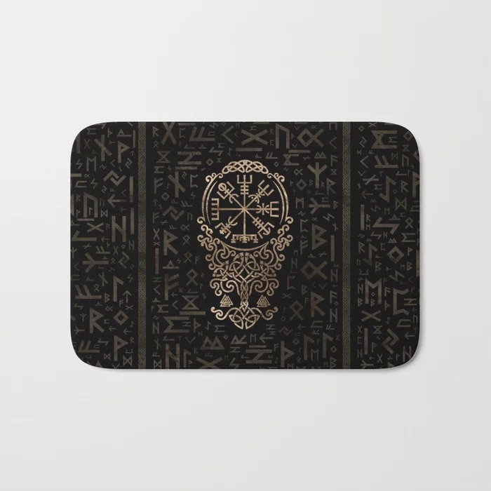 Nordisk dørmatte vegvisir viking kompass på futhark mønster badeteppe sklisikkert gulv utendørs innendørs ytterdørsmatte baderomstepper