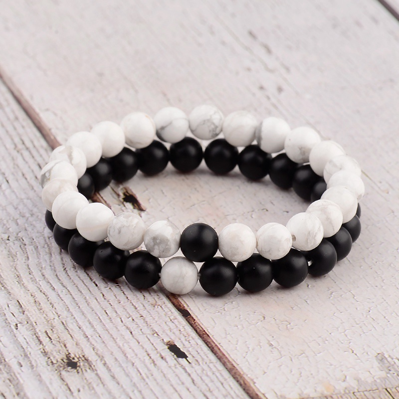 Amader 2 pièces/L Distance Bracelet pour femmes hommes bleu & noir pierre Yoga énergie perlée Couple Bracelets hommes dames WAB241