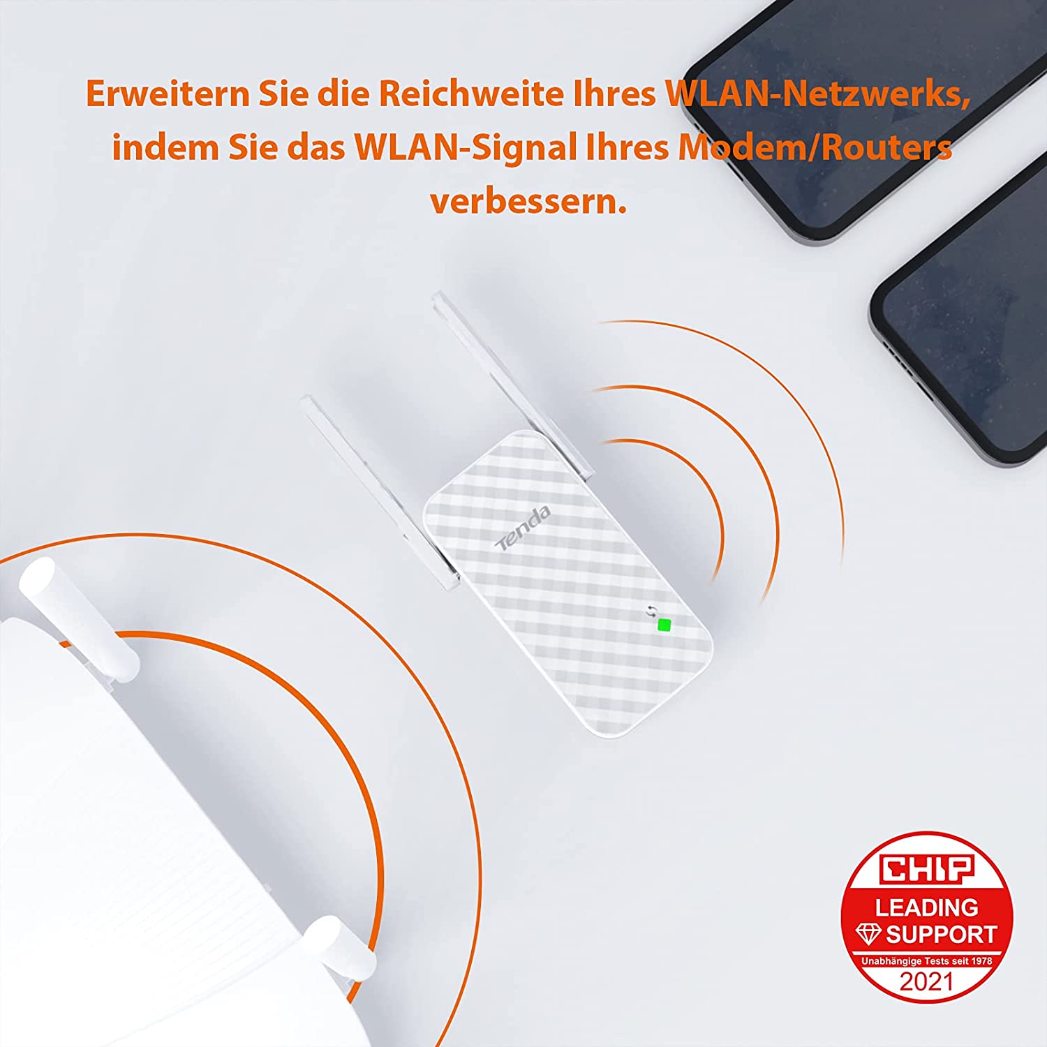 Tenda A9 N300 Universal- WiFi Palette Verlängerung Verstärker mit 2 Externe Antennen Weiß Kompakte Palette Verlängerung EU Stecker