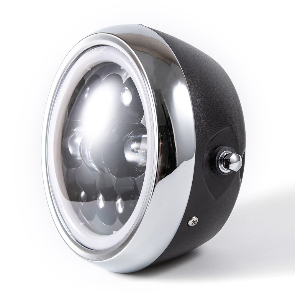 7,5 zoll LED Scheinwerfer Motorrad Cafe Rennfahrer Scheinwerfer DRL Hallo & Abblendlicht Engel Ring Für Honda Yamaha Suzuki Kawasaki touren