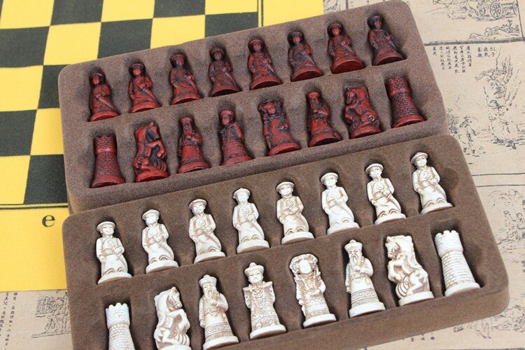 Chess Small Qing Dynasty Resin Figures Leather Chessboard Children